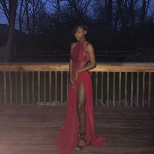 Lush Red Lace Prom Dress